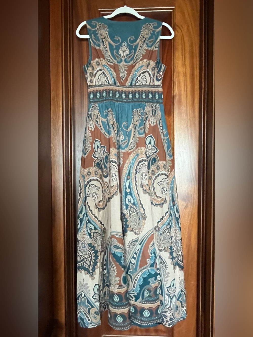 Caroline Constas brown blue paisley v neck Mahon maxi dress S ( Zimmermann FR - Picture 3 of 6
